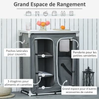 Outsunny Cuisine de camping - meuble camping - armoire de camping - plan de travail, nombreux rangements, sac transport inclus - armature alu. Oxford gris(m-7)