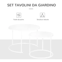 Outsunny Set 2 Tavolini da Salotto e Giardino Salvaspazio Sovrapponibili, Tavolini da Caffè in Ferro, Bianco(m-7)