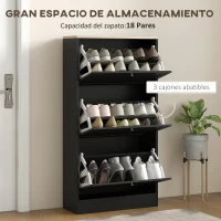 HOMCOM Mueble Zapatero Moderno con 3 Cajones Abatibles y Estantes Ajustables para 18 Pares de Zapatos 60x23,5x115 cm Negro(m-4)