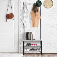 HOMCOM 4 Hooks Wooden Garment Rack Freestanding Coat Rail Storage Shelves Metal Tidy Shoes Clothes Stand Entryway Furniture - 60L x 40W x 175H (cm)(m-2)