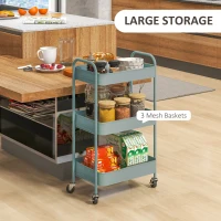 HOMCOM Three-Tier Steel Storage Trolley - Light Blue(m-4)