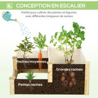 Outsunny Carré potager en bois jardinière extérieure en escalier 3 niveaux design sans fond 108 x 88 x 36 cm bois naturel(m-6)