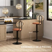 HOMCOM Lot de 2 tabourets de bar chaises de bar hauteur réglable avec dossier en rotin et repose-pieds, marron(m-4)