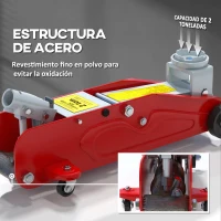 HOMCOM Gato Hidráulico de 2 Toneladas con Altura Ajustable 12-30 cm y 4 Ruedas para Apoyar Coches Rojo y Amarillo(m-5)