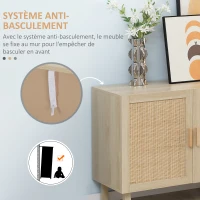 HOMCOM Buffet Meuble de Rangement Placard 3 Portes avec étagère réglable Effet cannage Style bohème - 136 x 41 x 70 cm(m-7)