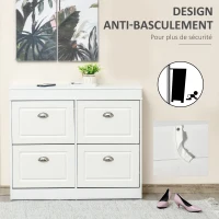 HOMCOM Armoire à Chaussures Meuble à Chaussures Rangement dim. 98L x 24l x 83H cm 4 Portes abattantes Double Niveau MDF Blanc(m-7)