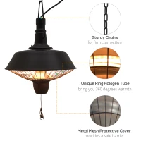 Outsunny 2100W Outdoor Ceiling Mounted Halogen Electric Heater Hanging Patio Garden Warmer Light - Black(m-7)