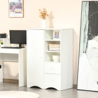 HOMCOM Armoire avec Porte et 5 étagères, 3 niches, 2 tiroirs, meuble de rangement blanc pour chambre, salon, bureau(m-4)