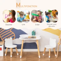 HOMCOM Ensemble table et chaises enfant design scandinave motif ourson bois pin MDF blanc(m-4)