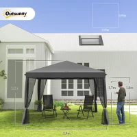 Outsunny Tonnelle pop-up Barnum Pliant Style Colonial 3 x 3 m 4 moustiquaires + Sac de Transport gris(m-3)