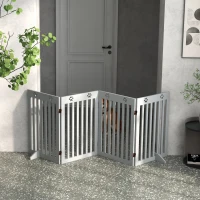 PawHut Wooden Pet Gate Foldable Freestanding Dog Safety Barrier w/ Support Feet, Grey(m-8)