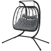 Outsunny Two-Seater Steel Frame Hanging Egg Chair - Black(m-11)