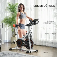 HOMCOM Vélo d'appartement avec écran LCD multifonctions vélo biking cardio-training selle et guidon réglables poids volant inertie 8 Kg acier blanc(m-8)