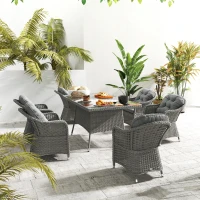 Outsunny Seven-Piece Rattan Dining Set - Light Grey(m-9)
