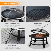 Outsunny Metal Large Firepit Bowl Outdoor Round Fire Pit w/ Lid, Log Grate, Poker for Backyard, Camping, BBQ, Bonfire, Wood Burning Stove, 76 x 76 x 53cm, Black(m-5)