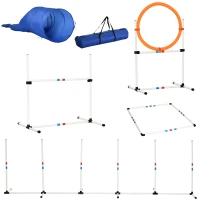 PawHut Set Agility Dog per Addestramento da 5 Pezzi con Tunnel, Ostacoli e Cerchio per Salto, Bianco, Arancione, Blu(m-1)