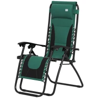 Outsunny Zero Gravity Lounger Chair, Folding Reclining Patio Chair with Padded Seat, Cup Holder, Soft Cushion and Headrest for Poolside, Camping, Green(m-11)