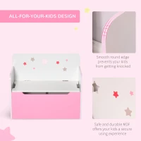 HOMCOM Kids Wooden Toy Box Children Storage Chest Bench Organiser Safety Hinge Bedroom Playroom Furniture Pink(m-4)