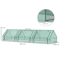 Outsunny Serra per Piante Fiori Ortaggi Colivazione da Giardino Balcone con Tubi di Acciaio e Copertura in Polietilene, con 3 Porte, Verde (400cm x 100cm x 80cm)(m-3)