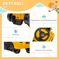 HOMCOM Ruspa Giocattolo 3 in 1 con Volante e Benna di Scavo, 100x43x48.5 cm, Giallo e Nero(m-6)