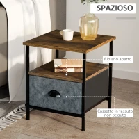 HOMCOM Comodino con Cassetto in Tessuto, Stile Industriale, 40x40x46.9cm - Marrone Rustico(m-4)