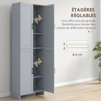 HOMCOM Armoire de cuisine hauteur 170 cm buffet haut avec 4 portes et étagères ajustable, design moderne, gris(m-5)