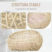 PawHut Cuccia per Gatti e Animali Domestici, Cesta in Rattan Beige con Cuscino in Cotone (Ф56 x 35 A cm)(m-4)
