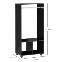 HOMCOM Armario Ropero con Ruedas Barra y Estantes para tener Ropa Colgada y Doblada 60x40x128 cm Negro(m-3)