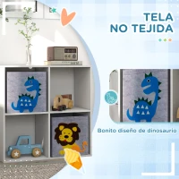 ZONEKIZ Librería para Niños de +3 Años con 4 Compartimientos y 2 Cajones de Tela no Tejida 61,8x29,9x61,8 cm Blanco y Gris(m-5)
