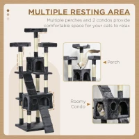 PawHut 173cm Cat Tree Scratching House, Activity Play Centre, Charcoal Grey(m-6)