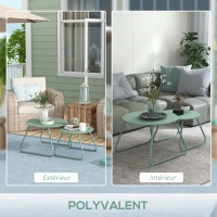 Outsunny Lot de 2 tables basses rondes gigognes empilables de Jardin métal époxy, Table d'Appoint Stable pour extérieur, vert(m-5)