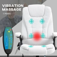 Vinsetto Massage Recliner Chair Heated Office Chair with Six Massage Points Linen-Feel Fabric 360° Swivel Wheels Cream White(m-4)