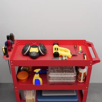 DURHAND Carro de Taller de Acero con 3 Estantes de Almacenamiento y Asa Lateral Carga 150 kg 83x35,3x76 cm Rojo(m-9)