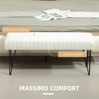 HOMCOM Panca Fondoletto Moderna con Gambe a Forcina, in Tessuto Effetto Ciniglia, Legno e Metallo, 118.5x46x49.5 cm, Crema(m-4)