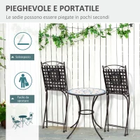 Outsunny Mobili da Giardino Set 3 Pezzi con 2 Sedie Pieghevoli e 1 Tavolino Rotondo, in Metallo e Ceramica(m-5)
