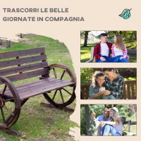 Outsunny Panchina da Esterno a 2 Posti , Panchina da Giardino Stile Country con Braccioli a Ruota in Legno, 105.5x59x75cm Marrone(m-7)