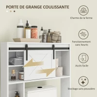 HOMCOM Meuble de rangement au-dessus des toilettes avec porte coulissante, Meuble étagère dessus WC, étagère réglable, blanc(m-4)