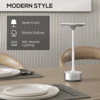 HOMCOM Cordless Table Lamp, Touch LED Desk Lamp with 4000mAh Rechargeable Battery, 3 Colour, for Bedroom Living Room, Silver(m-7)