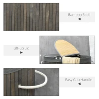 HOMCOM Bamboo Laundry Basket with Lid, 100 Litres Laundry Hamper with 2 Sections, Removable Washable Lining, Washing Baskets, 62.5 x 37 x 60.5cm, Grey(m-7)