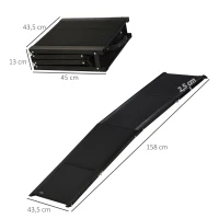 PawHut Rampa Plegable para Perros de Aluminio con Superficie Antideslizante Asa y Gancho Carga 60 kg  158x43,5x2,5 cm Negro(m-3)