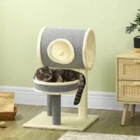 PawHut Arbre à chats avec griffoir arbre à gratter en sisal tunnel panier en peluche doux structure en bois 48L x 48l x 73H cm(m-2)