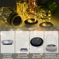 Outsunny Lumière de jardin solaire - pots mason jar 4 pièces - lanterne de verre solaire LED étanche norme IP 44 - lampes décoratives de jardin 4 couleurs(m-5)