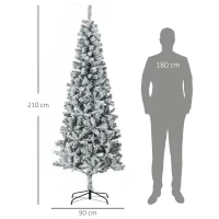 HOMCOM Albero di Natale Slim Artificiale 210 cm con Rami Realistici, Albero di Natale Innevato Alto e Stretto con Base Pieghevole, Verde(m-3)