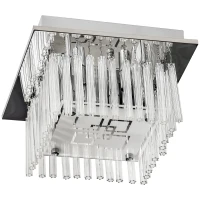 HOMCOM Modern Raindrop K9 Crystal Chandelier, Flush Mount Ceiling Light Fixture, Square Pendant Lamp for Living Room, Bedroom, 4 G9 Bulbs Required, 32W x 20H cm(m-11)