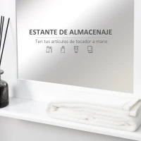 Kleankin Espejo de Baño Espejo de Pared Moderno con Estante de Almacenaje y Marco de Madera 50x11,5x60 cm Blanco(m-4)