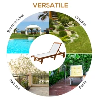 Outsunny Sdraio da Giardino con Schienale Regolabile con Ruote Balcone in Legno di Acacia 198x60x88/80/69/45cm(m-7)