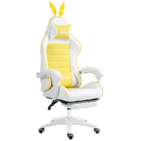Vinsetto Reclining Racing Gaming Chair with Headrest and Lumber Support, PU Leather Computer Chair with Removable Rabbit Ears, Footrest, Yellow(m-11)