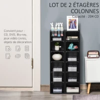 HOMCOM Lot de 2 étagères colonnes armoire de rangement CD-DVD 12 compartiments 21 x 22,5 x 88,5 cm capacité 204 CD noir(m-4)