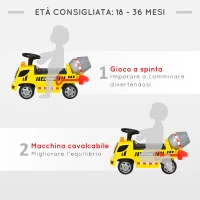HOMCOM Macchina per Bambini Cavalcabile 2 in 1 con Betoniera, Luci e Suoni, Età 18-36 Mesi, 78x28.2x42cm, Giallo(m-4)