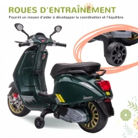 AIYAPLAY Scooter électrique enfant Vespa 6 V dim. 107L x 47l x 73H cm Musique MP3 Port USB Phare 2 roues d'entraînement - Vert(m-6)